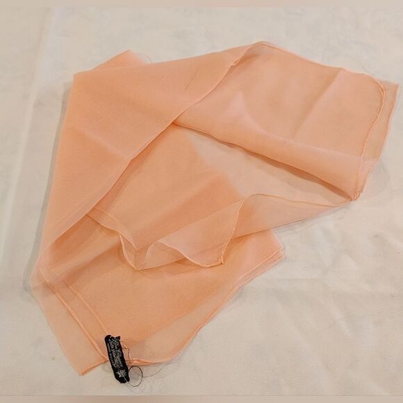 Free Vintage Silk Sheer Chiffon Scarf Peachy Pink - Picture 6 of 8